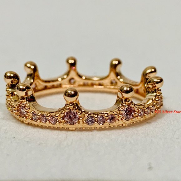 Pandora Rose Gold Pink Sparkling Crown Ring 187087CZ - Picture 6 of 9